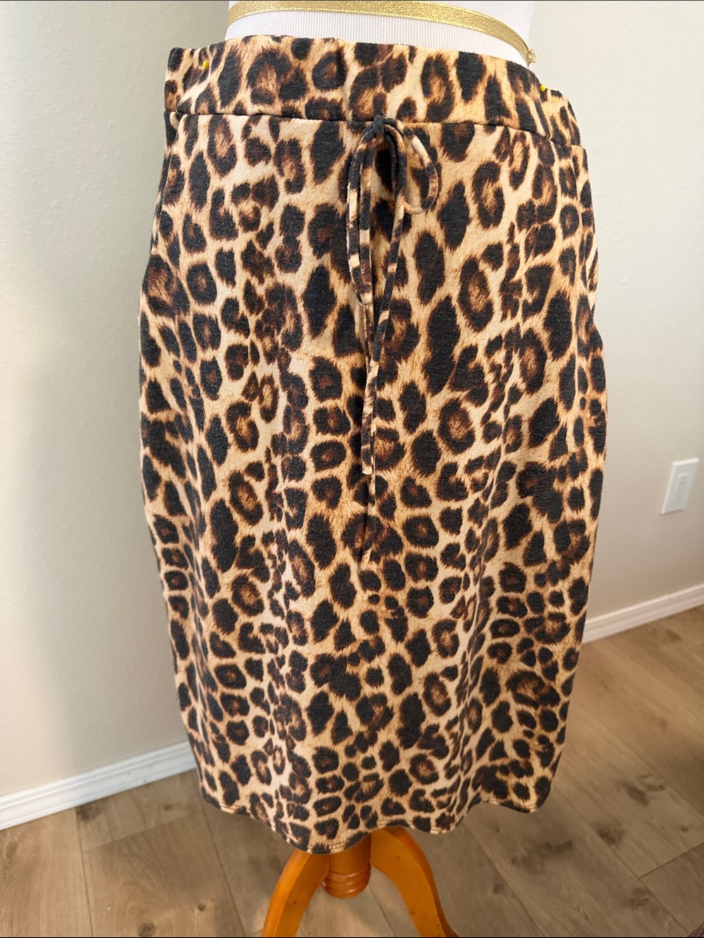 Leopard Print Drawstring Midi Skirt - Brown